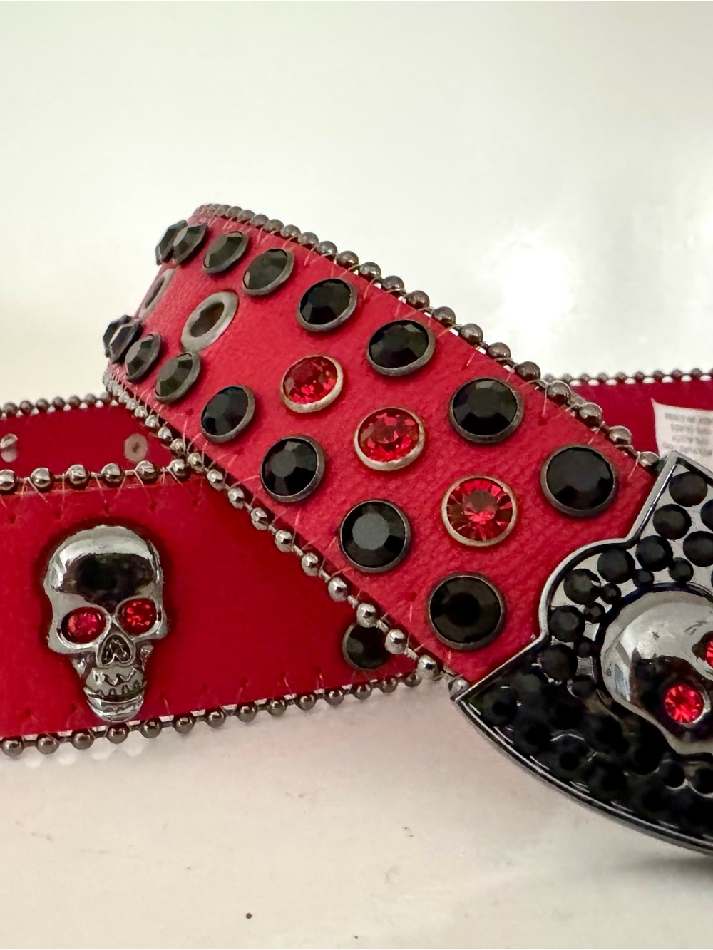 Hot Topic Red & Black Studded Rhinestone Skull Belt